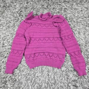 SHEIN Sweater Womens Medium Purple Knit Ruffle Shoulder Long Sleeve Pullover Top